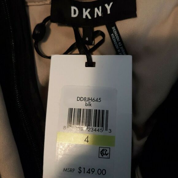 DKNY Black Sheath Embroidered Lace Cocktail Wedding Bell Sleeves Dress Size 4 - Picture 5 of 6